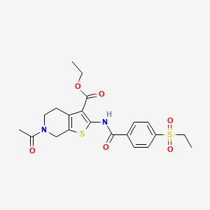 molecular formula C21H24N2O6S2 B2538421 6-乙酰基-2-(4-(乙磺酰基)苯甲酰胺基)-4,5,6,7-四氢噻吩并[2,3-c]吡啶-3-羧酸乙酯 CAS No. 886938-13-2