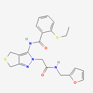 molecular formula C21H22N4O3S2 B2538431 2-(ethylthio)-N-(2-(2-((furan-2-ylmethyl)amino)-2-oxoethyl)-4,6-dihydro-2H-thieno[3,4-c]pyrazol-3-yl)benzamide CAS No. 1105248-47-2