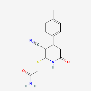 molecular formula C15H15N3O2S B2538434 2-((3-氰基-6-氧代-4-(对甲苯基)-1,4,5,6-四氢吡啶-2-基)硫代)乙酰胺 CAS No. 330557-75-0
