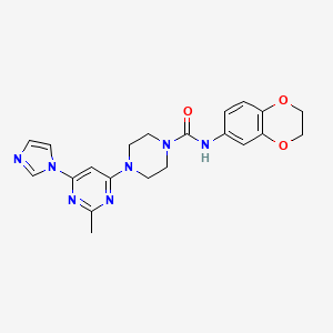 molecular formula C21H23N7O3 B2538441 4-(6-(1H-imidazol-1-yl)-2-methylpyrimidin-4-yl)-N-(2,3-dihydrobenzo[b][1,4]dioxin-6-yl)piperazine-1-carboxamide CAS No. 1170623-69-4