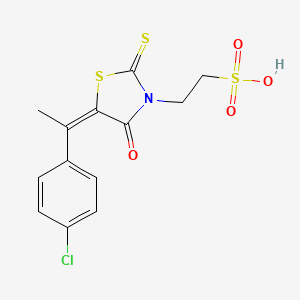 molecular formula C13H12ClNO4S3 B2538448 (E)-2-(5-(1-(4-chlorophenyl)ethylidene)-4-oxo-2-thioxothiazolidin-3-yl)ethanesulfonic acid CAS No. 880641-75-8