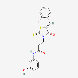 molecular formula C19H15FN2O3S2 B2538455 3-[(5Z)-5-[(2-fluorophenyl)methylidene]-4-oxo-2-sulfanylidene-1,3-thiazolidin-3-yl]-N-(3-hydroxyphenyl)propanamide CAS No. 477488-15-6