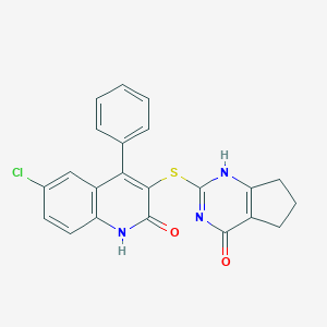 6-chloro-3-[(4-oxo-1,5,6,7-tetrahydrocyclopenta[d]pyrimidin-2-yl)sulfanyl]-4-phenyl-1H-quinolin-2-one