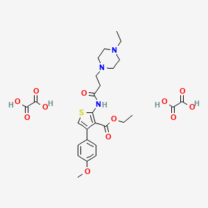 molecular formula C27H35N3O12S B2538476 2-(3-(4-乙基哌嗪-1-基)丙酰氨基)-4-(4-甲氧基苯基)噻吩-3-羧酸二草酸酯 CAS No. 1051931-27-1