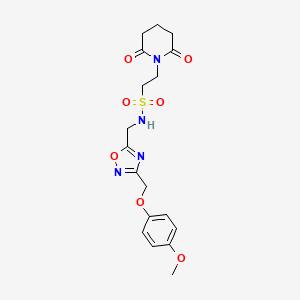 molecular formula C18H22N4O7S B2538477 2-(2,6-二氧代哌啶-1-基)-N-((3-((4-甲氧基苯氧基)甲基)-1,2,4-恶二唑-5-基)甲基)乙磺酰胺 CAS No. 1226457-60-8