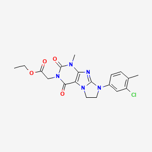 molecular formula C19H20ClN5O4 B2538485 Ethyl 2-[8-(3-chloro-4-methylphenyl)-1-methyl-2,4-dioxo-1,3,5-trihydroimidazol idino[1,2-h]purin-3-yl]acetate CAS No. 919032-35-2