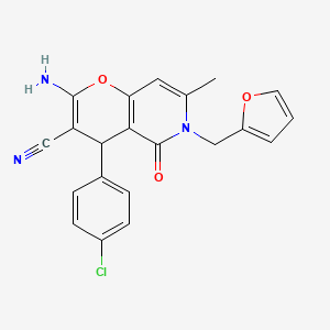 molecular formula C21H16ClN3O3 B2538494 2-amino-4-(4-chlorophenyl)-6-(furan-2-ylmethyl)-7-methyl-5-oxo-5,6-dihydro-4H-pyrano[3,2-c]pyridine-3-carbonitrile CAS No. 758701-63-2