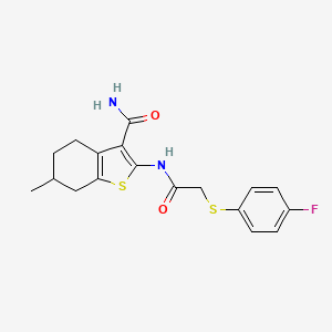 molecular formula C18H19FN2O2S2 B2538496 2-(2-((4-Fluorophenyl)thio)acetamido)-6-methyl-4,5,6,7-tetrahydrobenzo[b]thiophene-3-carboxamide CAS No. 896344-52-8