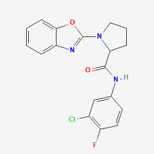 molecular formula C18H15ClFN3O2 B2538504 1-(benzo[d]oxazol-2-yl)-N-(3-chloro-4-fluorophenyl)pyrrolidine-2-carboxamide CAS No. 1796903-50-8