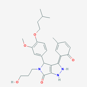 molecular formula C27H33N3O5 B253852 (3Z)-5-(3-hydroxypropyl)-4-[3-methoxy-4-(3-methylbutoxy)phenyl]-3-(3-methyl-6-oxocyclohexa-2,4-dien-1-ylidene)-2,4-dihydro-1H-pyrrolo[3,4-c]pyrazol-6-one 