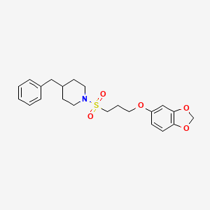 molecular formula C22H27NO5S B2538524 1-((3-(苯并[d][1,3]二氧杂环-5-yloxy)丙基)磺酰基)-4-苄基哌啶 CAS No. 952983-35-6