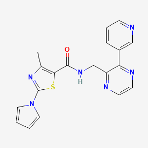 molecular formula C19H16N6OS B2538531 4-methyl-N-((3-(pyridin-3-yl)pyrazin-2-yl)methyl)-2-(1H-pyrrol-1-yl)thiazole-5-carboxamide CAS No. 2210140-19-3