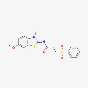 molecular formula C18H18N2O4S2 B2538568 3-(benzenesulfonyl)-N-(6-methoxy-3-methyl-1,3-benzothiazol-2-ylidene)propanamide CAS No. 1321720-38-0