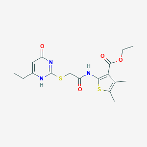 molecular formula C17H21N3O4S2 B253860 ethyl 2-[[2-[(6-ethyl-4-oxo-1H-pyrimidin-2-yl)sulfanyl]acetyl]amino]-4,5-dimethylthiophene-3-carboxylate 