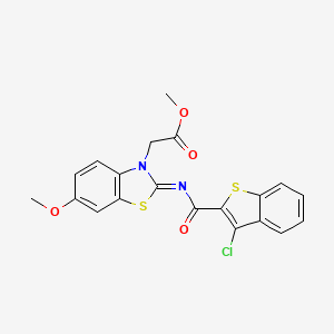 molecular formula C20H15ClN2O4S2 B2538602 (Z)-methyl 2-(2-((3-chlorobenzo[b]thiophene-2-carbonyl)imino)-6-methoxybenzo[d]thiazol-3(2H)-yl)acetate CAS No. 1005968-38-6