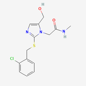 molecular formula C14H16ClN3O2S B2538607 2-(2-((2-chlorobenzyl)thio)-5-(hydroxymethyl)-1H-imidazol-1-yl)-N-methylacetamide CAS No. 923194-76-7