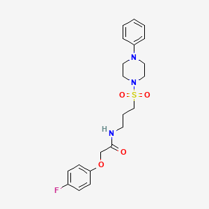 molecular formula C21H26FN3O4S B2538613 2-(4-氟苯氧基)-N-(3-((4-苯基哌嗪-1-基)磺酰基)丙基)乙酰胺 CAS No. 1021074-53-2