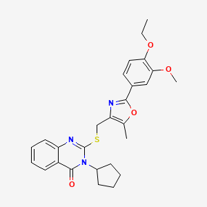 molecular formula C27H29N3O4S B2538615 3-环戊基-2-(((2-(4-乙氧基-3-甲氧基苯基)-5-甲基恶唑-4-基)甲基)硫代)喹唑啉-4(3H)-酮 CAS No. 1114828-07-7