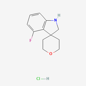 molecular formula C12H15ClFNO B2538616 4-Fluoro-1,2-dihydrospiro[indole-3,4'-oxane]hydrochloride CAS No. 2197053-37-3