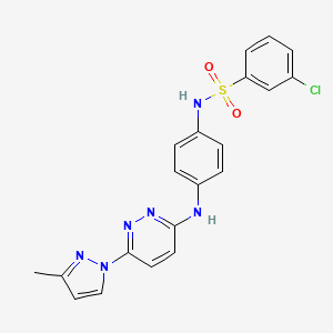 molecular formula C20H17ClN6O2S B2538624 3-chloro-N-(4-((6-(3-methyl-1H-pyrazol-1-yl)pyridazin-3-yl)amino)phenyl)benzenesulfonamide CAS No. 1014046-61-7