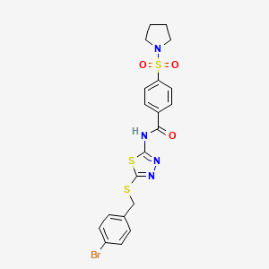 molecular formula C20H19BrN4O3S3 B2538627 N-(5-((4-bromobenzyl)thio)-1,3,4-thiadiazol-2-yl)-4-(pyrrolidin-1-ylsulfonyl)benzamide CAS No. 392303-11-6