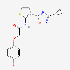 molecular formula C17H14FN3O3S B2538636 N-(3-(3-cyclopropyl-1,2,4-oxadiazol-5-yl)thiophen-2-yl)-2-(4-fluorophenoxy)acetamide CAS No. 1798513-67-3