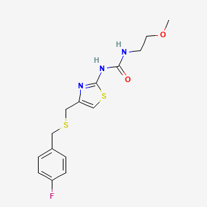 molecular formula C15H18FN3O2S2 B2538649 1-(4-(((4-Fluorobenzyl)thio)methyl)thiazol-2-yl)-3-(2-methoxyethyl)urea CAS No. 1207040-18-3