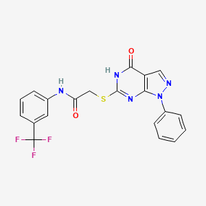 molecular formula C20H14F3N5O2S B2538650 2-({4-oxo-1-phenyl-1H,4H,5H-pyrazolo[3,4-d]pyrimidin-6-yl}sulfanyl)-N-[3-(trifluoromethyl)phenyl]acetamide CAS No. 930665-96-6
