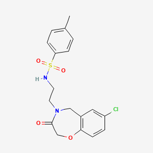 molecular formula C18H19ClN2O4S B2538655 N-(2-(7-chloro-3-oxo-2,3-dihydrobenzo[f][1,4]oxazepin-4(5H)-yl)ethyl)-4-methylbenzenesulfonamide CAS No. 1903165-22-9