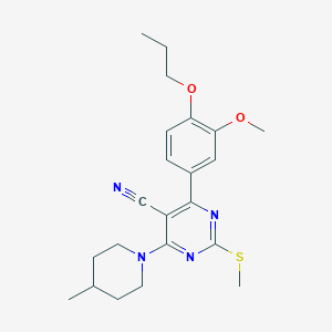 molecular formula C22H28N4O2S B253867 4-(3-Methoxy-4-propoxyphenyl)-6-(4-methyl-1-piperidinyl)-2-(methylsulfanyl)-5-pyrimidinecarbonitrile 