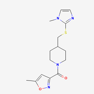 molecular formula C15H20N4O2S B2538673 (4-(((1-methyl-1H-imidazol-2-yl)thio)methyl)piperidin-1-yl)(5-methylisoxazol-3-yl)methanone CAS No. 1428357-86-1