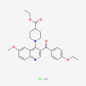 molecular formula C27H31ClN2O5 B2538680 Ethyl 1-[3-(4-ethoxybenzoyl)-6-methoxyquinolin-4-yl]piperidine-4-carboxylate hydrochloride CAS No. 2097922-20-6