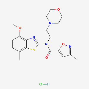 molecular formula C20H25ClN4O4S B2538683 N-(4-methoxy-7-methylbenzo[d]thiazol-2-yl)-3-methyl-N-(2-morpholinoethyl)isoxazole-5-carboxamide hydrochloride CAS No. 1189677-97-1