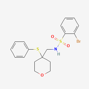 molecular formula C18H20BrNO3S2 B2538695 2-bromo-N-((4-(phenylthio)tetrahydro-2H-pyran-4-yl)methyl)benzenesulfonamide CAS No. 1797059-49-4