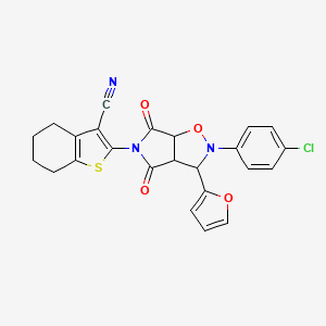 molecular formula C24H18ClN3O4S B2538702 2-(2-(4-chlorophenyl)-3-(furan-2-yl)-4,6-dioxotetrahydro-2H-pyrrolo[3,4-d]isoxazol-5(3H)-yl)-4,5,6,7-tetrahydrobenzo[b]thiophene-3-carbonitrile CAS No. 1005046-75-2