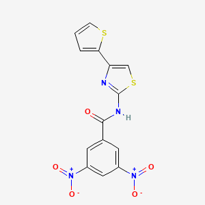 molecular formula C14H8N4O5S2 B2538706 3,5-dinitro-N-(4-(thiophen-2-yl)thiazol-2-yl)benzamide CAS No. 313276-07-2