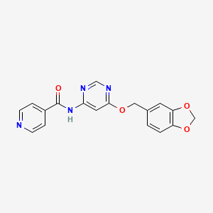 molecular formula C18H14N4O4 B2538712 N-(6-(苯并[d][1,3]二氧杂环-5-基甲氧基)嘧啶-4-基)异烟酰胺 CAS No. 1421531-78-3