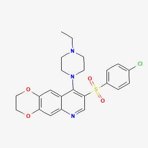 molecular formula C23H24ClN3O4S B2538718 1-[8-(4-chlorobenzenesulfonyl)-2H,3H-[1,4]dioxino[2,3-g]quinolin-9-yl]-4-ethylpiperazine CAS No. 866895-37-6