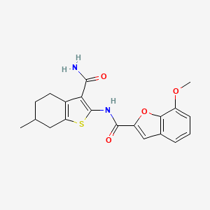 molecular formula C20H20N2O4S B2538721 N-(3-氨基羰基-6-甲基-4,5,6,7-四氢苯并[b]噻吩-2-基)-7-甲氧基苯并呋喃-2-甲酰胺 CAS No. 921873-37-2