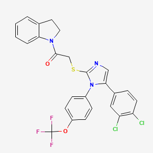 molecular formula C26H18Cl2F3N3O2S B2538737 2-((5-(3,4-dichlorophenyl)-1-(4-(trifluoromethoxy)phenyl)-1H-imidazol-2-yl)thio)-1-(indolin-1-yl)ethanone CAS No. 1226433-38-0