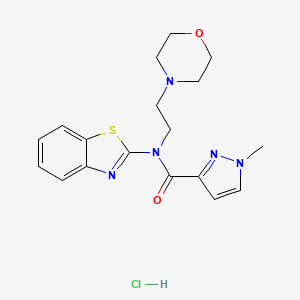 molecular formula C18H22ClN5O2S B2538742 N-(benzo[d]thiazol-2-yl)-1-methyl-N-(2-morpholinoethyl)-1H-pyrazole-3-carboxamide hydrochloride CAS No. 1185165-32-5
