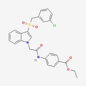 molecular formula C26H23ClN2O5S B2538743 ethyl 4-[({3-[(3-chlorobenzyl)sulfonyl]-1H-indol-1-yl}acetyl)amino]benzoate CAS No. 893283-88-0