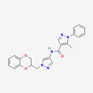 molecular formula C23H21N5O3 B2538746 N-(1-((2,3-dihydrobenzo[b][1,4]dioxin-2-yl)methyl)-1H-pyrazol-4-yl)-5-methyl-1-phenyl-1H-pyrazole-4-carboxamide CAS No. 1797985-30-8