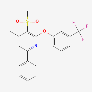 molecular formula C20H16F3NO3S B2538758 4-Methyl-3-(methylsulfonyl)-6-phenyl-2-[3-(trifluoromethyl)phenoxy]pyridine CAS No. 478245-56-6