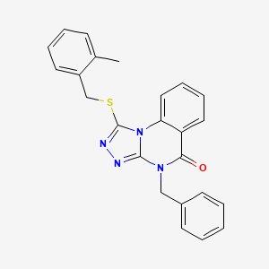 molecular formula C24H20N4OS B2538761 4-Benzyl-1-[(2-methylphenyl)methylsulfanyl]-[1,2,4]triazolo[4,3-a]quinazolin-5-one CAS No. 849823-68-3