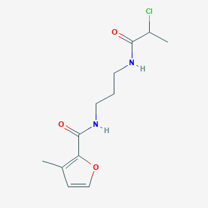 molecular formula C12H17ClN2O3 B2538762 N-[3-(2-Chloropropanoylamino)propyl]-3-methylfuran-2-carboxamide CAS No. 2411271-57-1