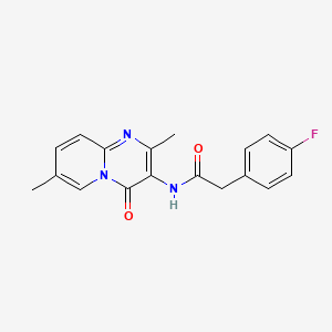 molecular formula C18H16FN3O2 B2538776 N-(2,7-二甲基-4-氧代-4H-吡啶并[1,2-a]嘧啶-3-基)-2-(4-氟苯基)乙酰胺 CAS No. 946336-71-6