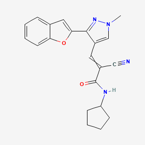 molecular formula C21H20N4O2 B2538780 3-[3-(1-苯并呋喃-2-基)-1-甲基-1H-吡唑-4-基]-2-氰基-N-环戊基丙-2-烯酰胺 CAS No. 1424623-08-4