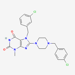 molecular formula C24H24Cl2N6O2 B2538783 7-(3-chlorobenzyl)-8-(4-(4-chlorobenzyl)piperazin-1-yl)-3-methyl-1H-purine-2,6(3H,7H)-dione CAS No. 898409-25-1