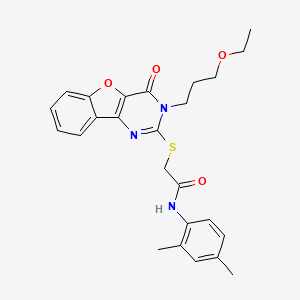 molecular formula C25H27N3O4S B2538787 N-(2,4-dimethylphenyl)-2-[[3-(3-ethoxypropyl)-4-oxo-[1]benzofuro[3,2-d]pyrimidin-2-yl]sulfanyl]acetamide CAS No. 866894-88-4